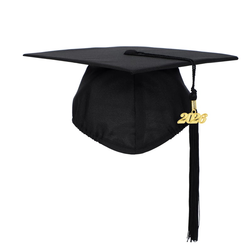 FtyFty Unisex Adult Matte Graduation Cap with Tassel Year Charm (Black) - Image 1
